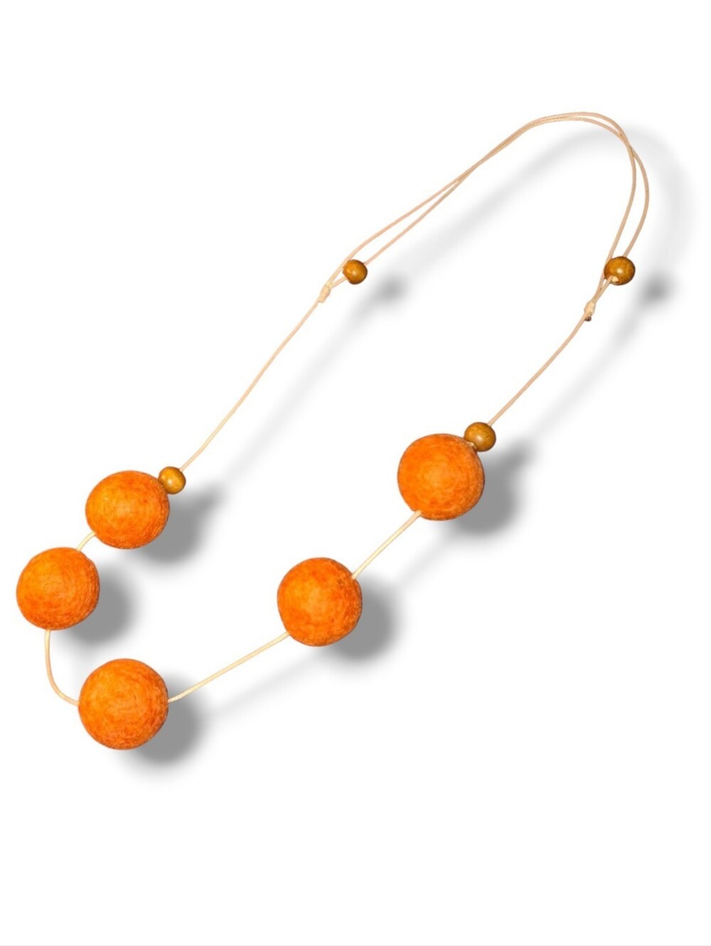 Adjustable Felt Ball Bead Necklace in Orange Vintage